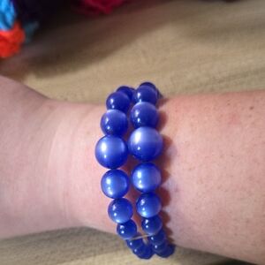 Vintage Blue Beaded Cat Eye Cuff Bracelet 💫